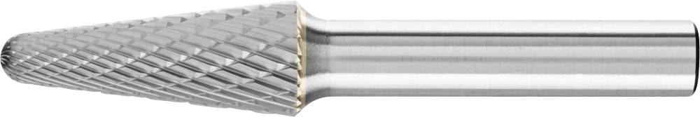 Wolframkarbid-Frässtift mit zylindrischem Schaft und spitzem, rautenförmig strukturiertem Kopf, ideal für Materialbearbeitung.