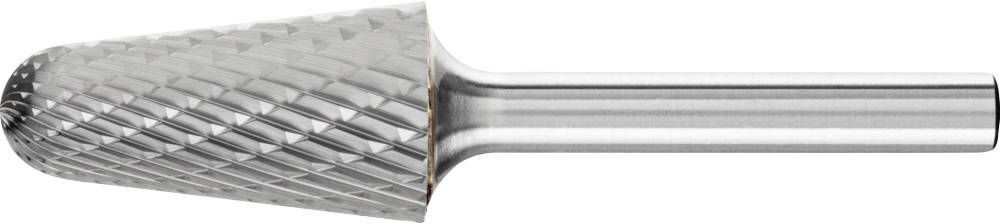 Ein kegelförmiger Frässtift mit geriffelter Oberfläche und glattem Schaft, verwendet zum Schleifen und Formen von Materialien.