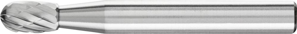 Ein Frässtift mit zylindrischem Schaft und kugelförmigem Schneidekopf, verwendet zum Bearbeiten von Metalloberflächen.