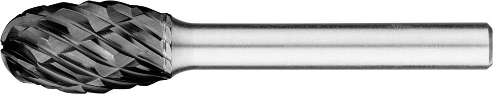 Ein rotierender Fräser mit zylindrischem Schaft und runder, geriffelter Fräskopf. Geeignet für Metallschleifarbeiten.