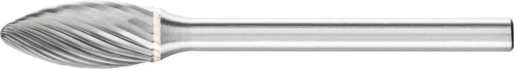 Ein rotierender Frässtift mit metallischem, spiralförmigem Kopf. Er wird in der Metallbearbeitung zum Schleifen und Polieren verwendet.