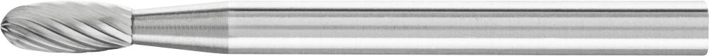 Fräser mit gerundeter Spitze, Spiralmuster für Metallbearbeitung. Silberne Farbe, zylindrischer Schaft.