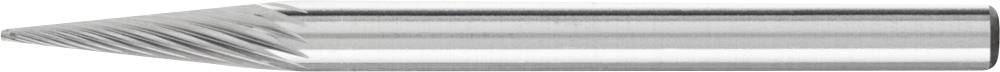 Ein konischer Fräser aus Metall mit spiralförmigen Schneidezähnen, verwendet zum präzisen Entfernen von Material in Bearbeitungsprozessen.