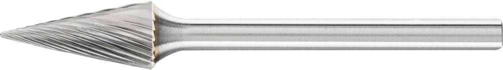 Ein kegelförmiger Frässtift mit spiralförmigen Schneiden. Hergestellt aus Stahl, geeignet für präzises Gravieren und Schneiden.