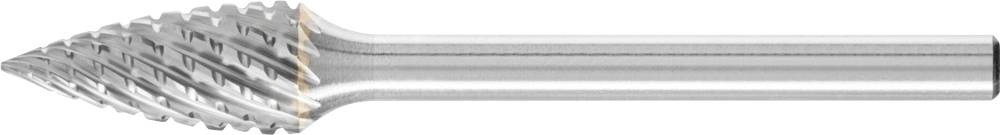 Silberner, rotierender Frässtift mit kegelförmiger Spitze, geeignet für präzise Metallbearbeitung in handgeführten Werkzeugen.