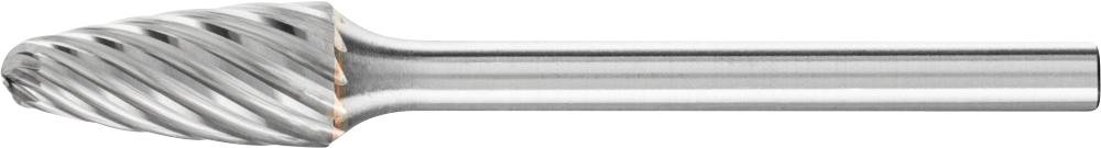 Frässtift mit kegelförmiger Spitze und Spiralverzahnungen, verwendet für präzises Schleifen und Fräsen. Material: Metall.