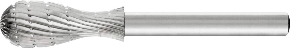 Ein dreidimensionaler Frässtift mit zylindrischem Schaft und spiraligen Schneidrillen, typischerweise zum Metallbearbeiten verwendet.