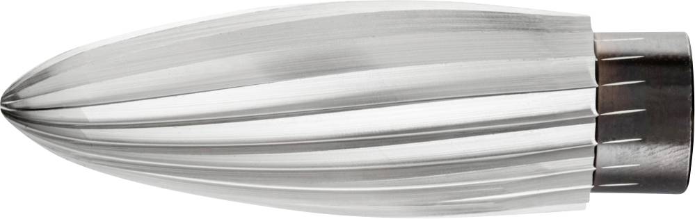 Silberne Zitruspresse mit markanten Rillen, modernes Design.