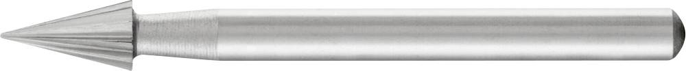 Ein metallischer Spitzenbohrer, der für präzise Bohrungen in Werkstoffen eingesetzt wird. Er hat eine konische Spitze und zylindrischen Körper.