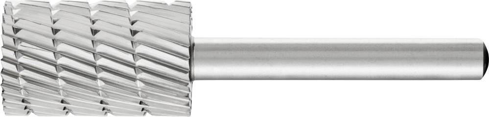 Silberfarbener Frässtift mit zylindrischem Schaft und spiraligen Schneiden; geeignet zum Bearbeiten von Metalloberflächen.