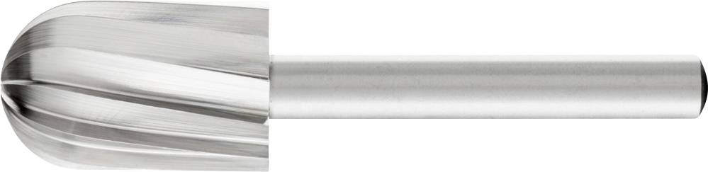 Ein metallisch glänzender Frässtift mit einer kugelförmigen Spitze und einem geraden Schaft, geeignet für präzises Fräsen in Metall.