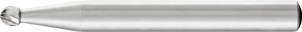 Ein silberner Fräser mit spiralförmigen Schneiden, horizontal positioniert, zeigt die Werkzeugspitze links im Bild.