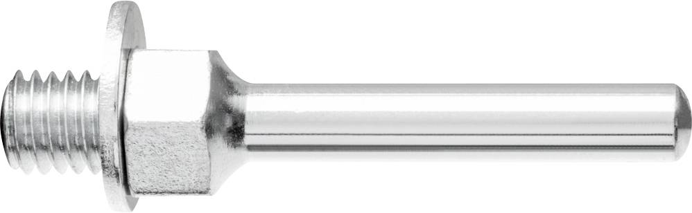 Metallischer Spannschaft mit Gewinde links und glattem, glänzendem Schaft rechts, auf weißem Hintergrund.