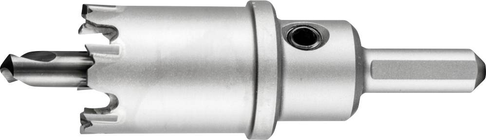Metallbohrer mit scharfen, gezackten Kanten und einem zylindrischen Körper. Designed für präzises Bohren in Metalloberflächen.