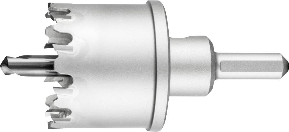 Bohrlochschneider aus Metall mit gezahnten Rand, geeignet für präzises Schneiden großer Löcher in Materialien wie Holz oder Metall.