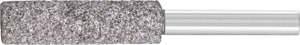 Schleifaufsatz mit silbernem Metallstift und dunkelgrauer, zylindrischer Schleifoberfläche für Werkzeuganwendung.