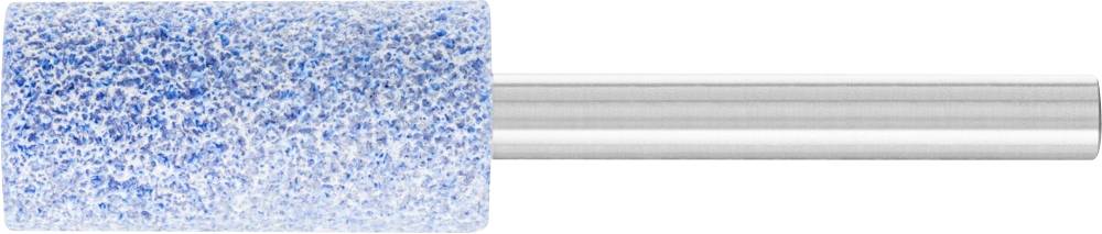 Ein zylindrischer Schleifkopf mit blauer Körnung und Metallgriff, typischerweise verwendet für Feinarbeiten oder Polieren.