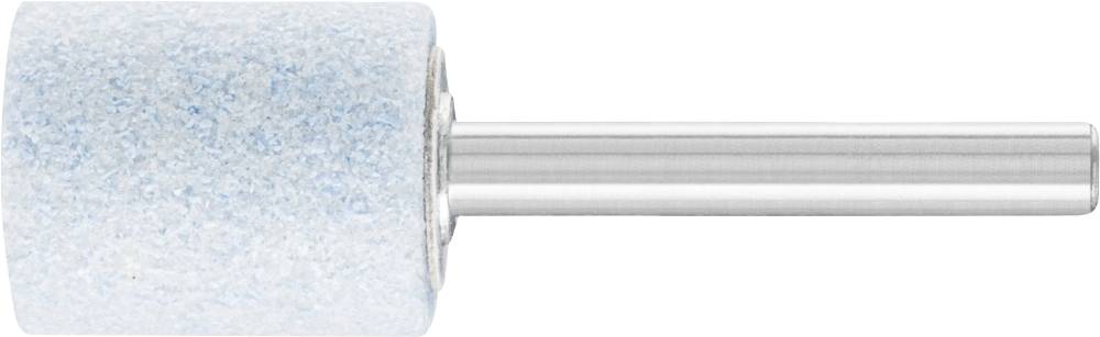 Schleifaufsatz mit zylindrischem Schleifkopf in Hellblau, montiert auf einem Metallstift. Verwendet für Nagel- oder Hautpflege.