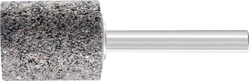 Ein zylindrischer Schleifaufsatz mit einer Rauen, körnigen Oberfläche auf einem Metallstift, geeignet für Drehwerkzeuge.