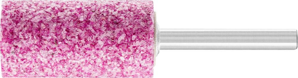 Rosa Schleifaufsatz für elektrische Nagelfeilen, zylindrisch mit Stahlgriff, Textur sichtbar.