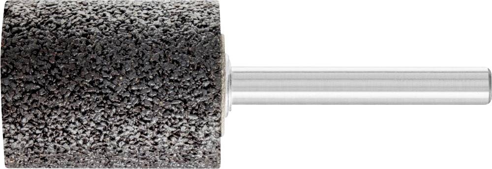 Ein zylinderförmiger Schleifaufsatz mit rauer, grauer Textur und einem metallischen Schaft, verwendet für Schleifarbeiten.