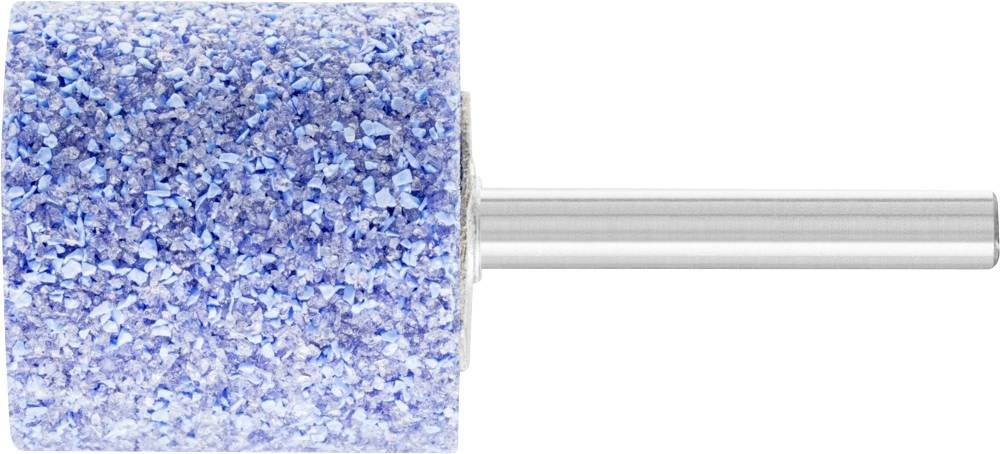 Blauer, zylindrischer Schleifkopf mit silbernem Schaft, geeignet für präzises Schleifen in handwerklichen oder industriellen Anwendungen.