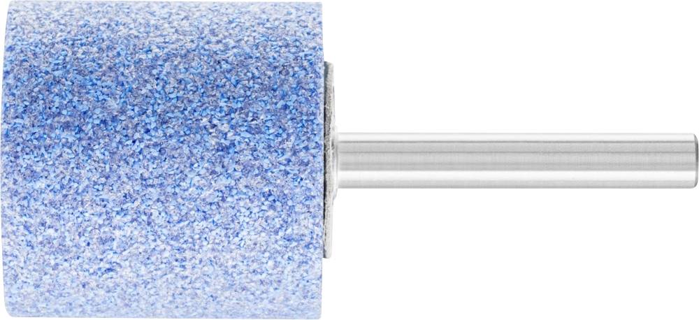 Schleifaufsatz in zylindrischer Form, blau, mit Metallstiel. Verwendet zum Polieren oder Schleifen von Oberflächen in handgeführten Werkzeugen.