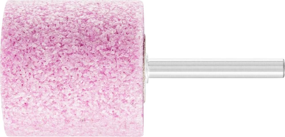 Rosa Schleifaufsatz in zylindrischer Form mit silbernem Stiel, verwendet für Nagelpflege oder Feinarbeiten an Oberflächen.