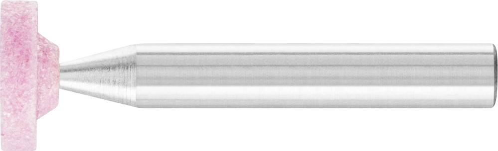 Ein Schleifwerkzeug mit zylindrischem Metallschaft und rosa Schleifkopf, das zum Polieren und Formen von Materialien verwendet wird.