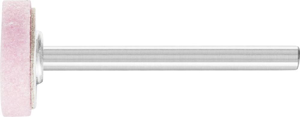 Schleifstift mit rosa Schleifkörper und silbernem Schaft, horizontal ausgerichtet.