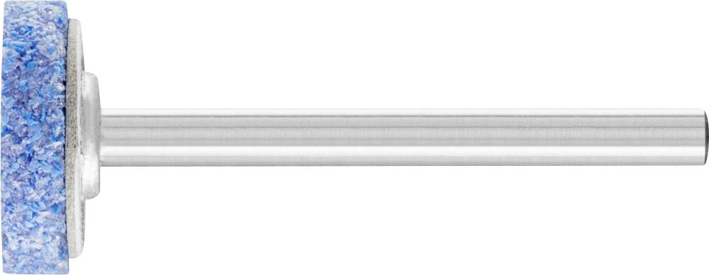 Schleifaufsatz mit blauem, körnigen Schleifkopf und silbernem Schaft, horizontal ausgerichtet.
