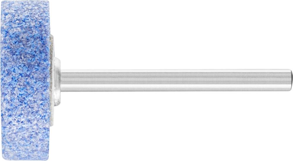 Ein blauer Schleifkopf mit einem langen Metallstift, geeignet für präzises Schleifen oder Polieren.