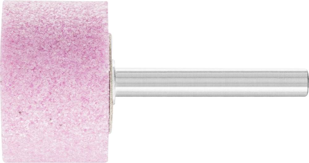 Rosa Schleifkopf, zylindrisch, mit metallischem Schaft; Werkzeug zur Oberflächenbearbeitung.