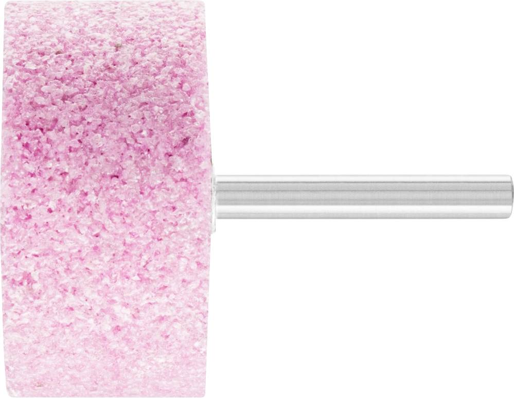 Ein rosa Schleifaufsatz mit zylindrischer Form und silbernem Schaft, meist für präzises Schleifen von Materialien verwendet.