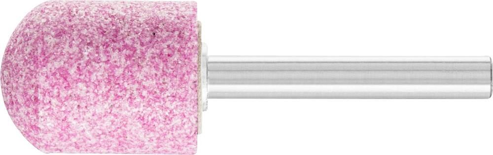 Ein zylindrisches Schleifwerkzeug mit rosa Schleifkopf und silbernem Metallstiel, typisch für präzise Feinarbeiten in der Handwerkskunst.