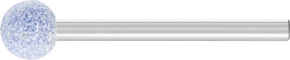 Ein rotierender Schleifkörper mit blauem, kugelförmigem Kopf und Metallstiel, verwendet in der Oberflächenbearbeitung.