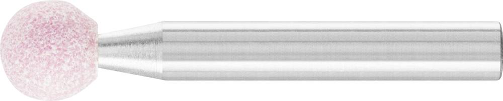 Ein metallischer Schleifstift mit einer rosa kugelförmigen Schleiffläche. Ideal für präzises Schleifen und Polieren.