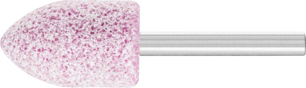 Ein rosa Schleifkörper mit zylindrischem Metallstiel, häufig verwendet zum Schleifen und Polieren von Oberflächen in mechanischer Bearbeitung.