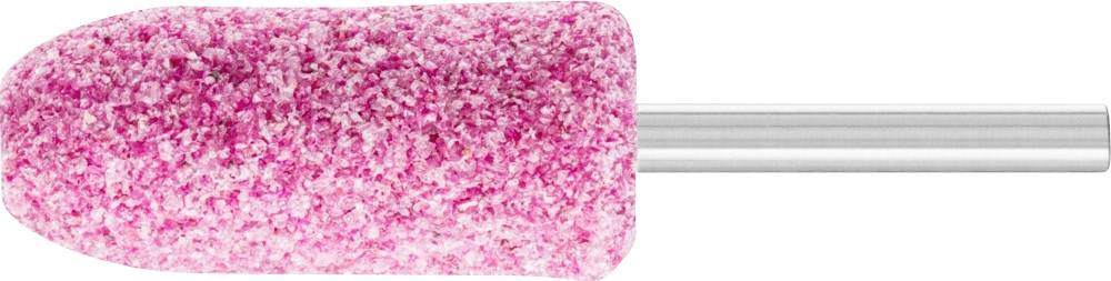 Ein pinker Schleifaufsatz mit einem zylindrischen Metallschaft, verwendet zum Polieren oder Glätten von Oberflächen.