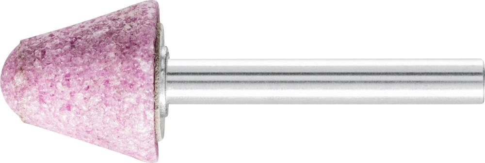 Schleifaufsatz mit pinkem Kegelkopf und Metallstift, geeignet zum Bearbeiten von Oberflächen oder Schleifen in handwerklichen Anwendungen.