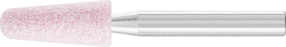 Rosa Schleifkegel mit Metallstiel, verwendbar für präzises Schleifen in Werkstattanwendungen.
