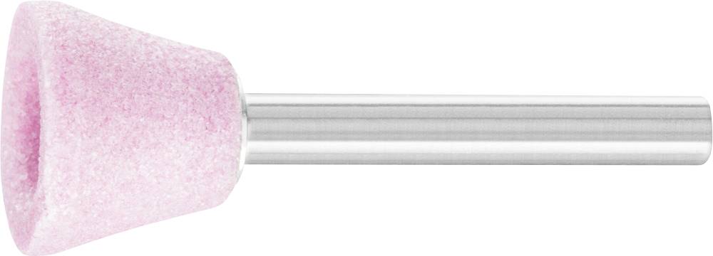 Ein rosa Schleifkegel mit einem metallischen Griff. Verwendet zum Polieren oder Entfernen von Material in handwerklichen Anwendungen.