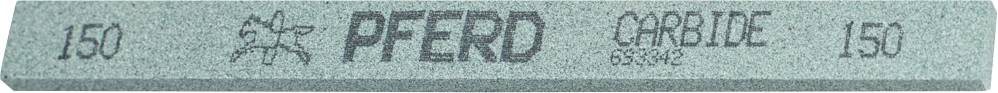 Schleifstein von 'PFERD' aus Karbid, rechteckig, grün, mit der Aufschrift 'CARBIDE' und Körnung 150.