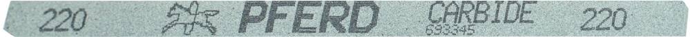 '220 PFERD CARBIDE 220' ist mittig auf einem grün-blauen Schleifband gedruckt. Ein Pferdesymbol steht vor dem Wort 'PFERD'.