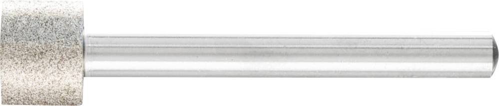 Ein zylindrischer Schmirgelkopf mit silbernem Metallschaft. Verwendet zum Schleifen oder Polieren von Materialien.