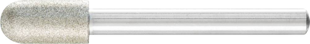 Schleifwerkzeug mit zylindrischem Metallstiel und abgerundeter Schleiffläche. Geeignet für präzise Feinbearbeitung und Politur.