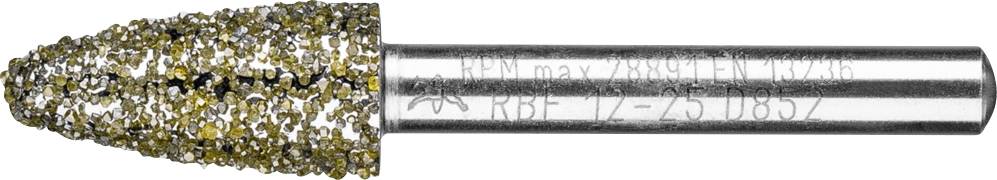 Ein Frässtift mit grober Körnung und Metallgriff, geeignet für Schleifarbeiten. Die Aufschrift auf dem Schaft gibt Spezifikationen an.