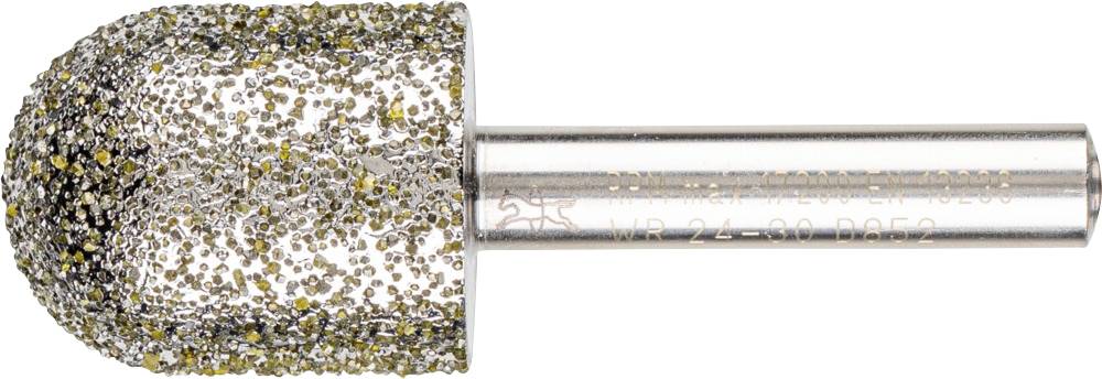 Ein zylindrischer Schleifkopf mit körniger Diamantbeschichtung, geeignet für präzises Schleifen oder Polieren von Oberflächen.