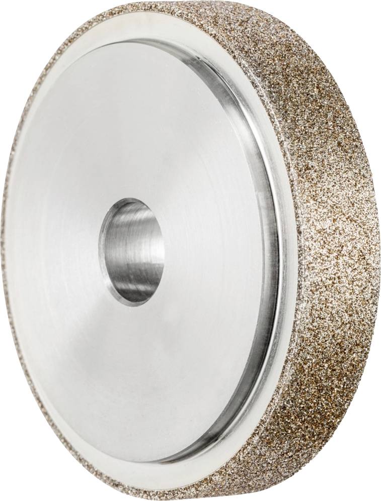 Schleifscheibe mit metallischem Kern und körniger Außenseite, geeignet für präzises Schleifen von Werkstoffen.