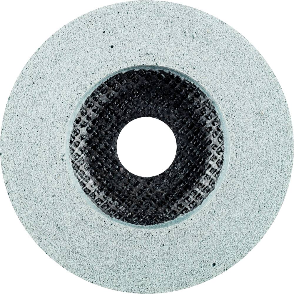 Eine runde Schleifscheibe mit einer schwarzen, geriffelten Mitte auf hellgrauem Hintergrund.